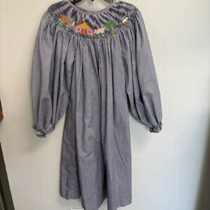 Mom & Me Blue Smocked Farm Long Sleeve Dress Size 6